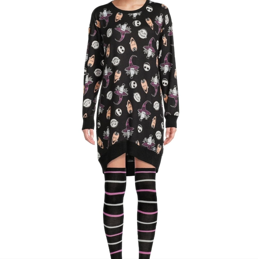 Disney Nightmare Before Christmas Pajama 2 Piece Set Womens L Dress & Socks NEW